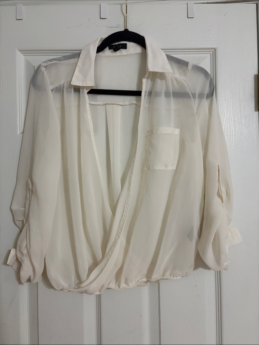 edge Cream Sheer Surplice Blouse